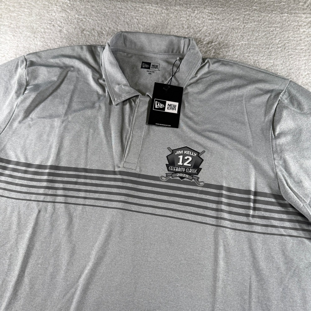 New‎ Era Jim Kelly Celebrity Classic Golf Polo Shirt Gray Stripe XXL 2XL NEW NWT